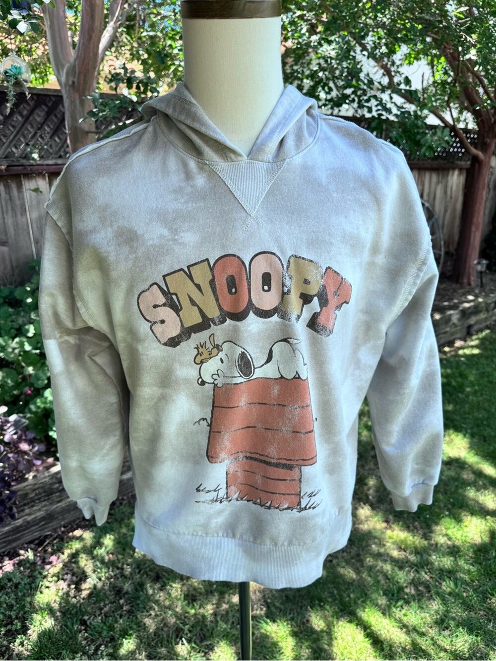 Snoopy Peanuts Brownish Grey Tie Dyed Hooded Sweatshirt Hoodie Women's XL